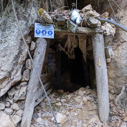 Small wooden entrance of an artisanal mine