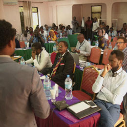IIED's Fitsum Weldegiorgis presents at the action dialogue on artisanal and small-scale mining in Tanzania (Photo: Steve Aanu)