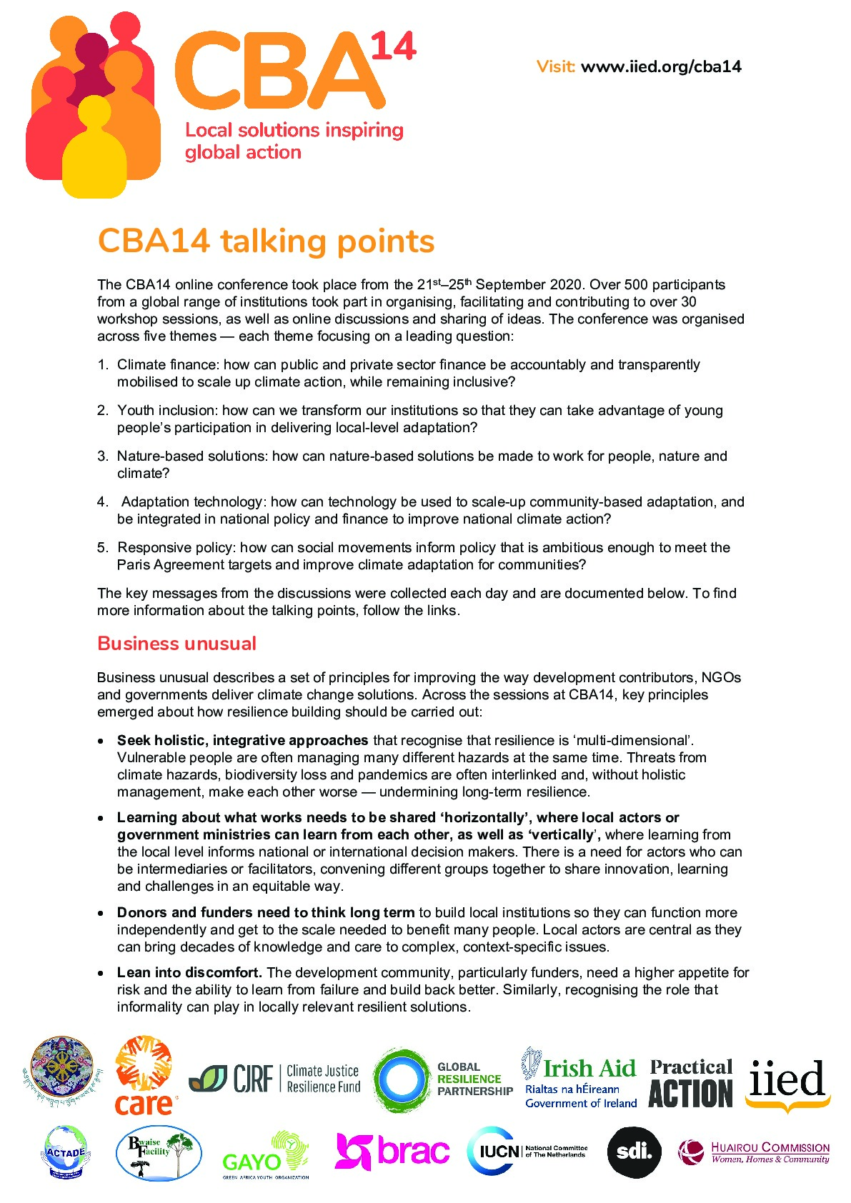 Knowledge and experiences from the 14th International Conference on Community-Based Adaptation to Climate Change