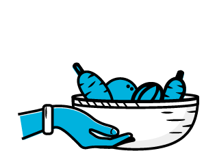 Accessibility icon: hand holding bowl of fruit and vegetables