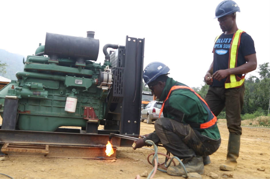 Miners use machinery