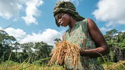 Woman holding rice plants