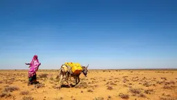 Woman walks after a donkey carrying jerry cans