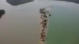 Aerial view of an isle surrounded by water