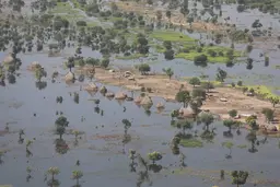 Aerial view of a floded huts.