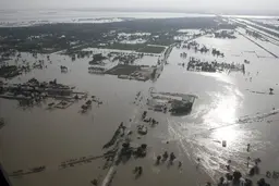 Aerial view of a floded town