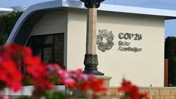 Image of building in Azerbaijan with COP29 logo