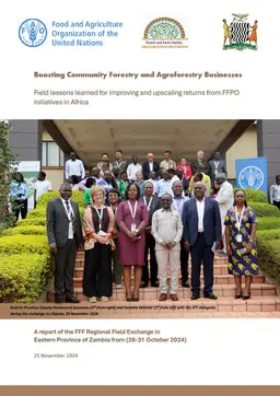 Cover of the report, Boosting Community Forestry and Agroforestry Businesses: field lessons learned for improving and upscaling returns from FFPOs initiatives in Africa