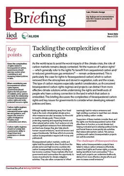 Cover of the briefing, Tackling the complexities of carbon rights