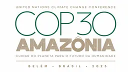 COP30 official logo. Words read 'United National Climate Change Conference COP30 Amazonia. Cuidar do planeta para o futuro da humanidade. Belem, Brazil, 2025'.