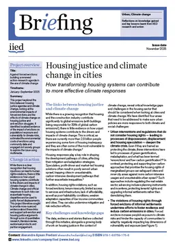 Cover of the paper, Housing justice and climate change in cities
