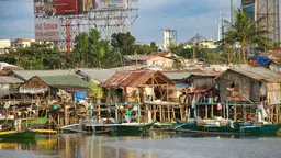 Informal settlement in Manila, Philippines on the water.