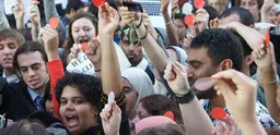 Climate protestors in Doha, Qatar. 