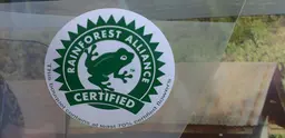 Picture of the Rainforest Alliance logo on a bunch of flowers. 