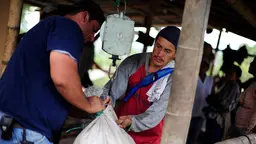 Weighing sacks of coffee beans in Colombia's southwestern Cauca department (Photo: Neil Palmer/CIAT) 