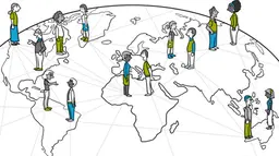 Illustration of people standing on a globe