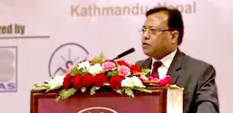 Prakash Mathema speaking at the opening ceremony of the 8th annual conference on community-based adaptation to climate change (CBA8) held in Kathmandu, Nepal in April 2014 (Photo: IIED)