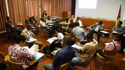 Workshop participants in Mozambique discuss results from group work on how to make farming more sustainable (Photo: Lynn Boyd, ADRA Mozambique)