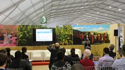 IIED's Krystyna Swiderska discusses the latest research on how indigenous people adapt to climate change at a side event at the 2016 UN climate conference in Marrakech (Photo: Teresa Corcoran/IIED)