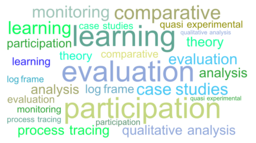 A word cloud with words relevant to monitoring, evaluation and learning (Image: IIED)