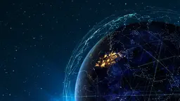 This illustration shows Earth encircled by digital networks. New digital data storage and sharing platforms are revolutionising financial operations (Image: Chani Goering, Creative Commons via Flickr)