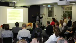 Professor Rashid Sumaila addresses interested marine specialists from research institutes, the private sector and international organisations at Fish Night 5 (Photo: Zaiza Khan/IIED)