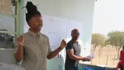 Brisetha Hendricks talking to conservancy members. As well as rhino, the Uibasen Twyfelfontein Conservancy has elephants, leopards, mountain zebras, kudu, gemsbok, ostrich, springbok, steenbok, duiker and klipspringer (Photo: Brisetha Hendricks)
