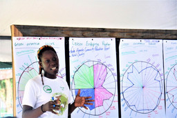 CANARI’s Radar tool helps small and micro enterprises assess their impacts. Here Kemba Jaramogi from Fondes Amandes Community Reforestation Project in Trinidad and Tobago presents their Radar. (Photo: CANARI)