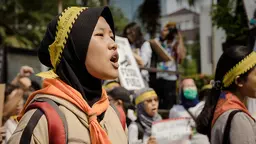 Close-up of a group of young climate demonstrators