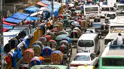 A road full of congested traffic.