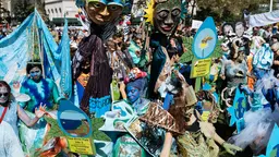 People in costume walking