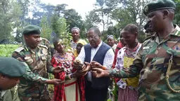 A group of people holding a tree seedling