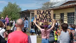 Families at a protest in London