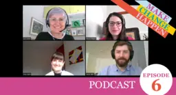 Screenshot of speakers with text: podcast episode 6
