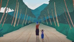 Animation of a woman and a child walking side by side