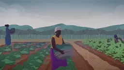 Animation of a woman picking vegetables 