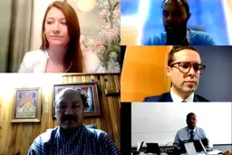 Video call showing five people