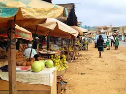 Stalls of fruits and vegetables.