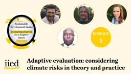 Image showing the faces of four people and the words "adaptative evaluation: considering climate risks in theory and practice"