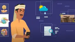 An illustration of a man looking at his mobile phone 