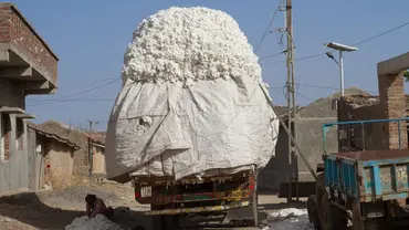 Truck piled up high with cotton in India