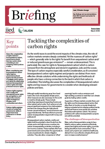 Cover of the briefing, Tackling the complexities of carbon rights