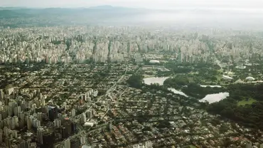 Aerial view on Sao Paulo showing different types of housing like sky scrappers and slums.