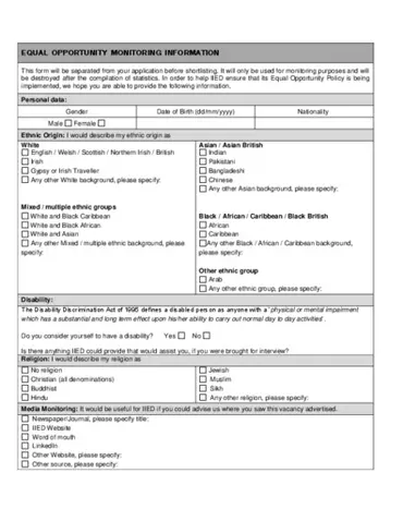 Preview of Equal Opportunity Monitoring Information Form