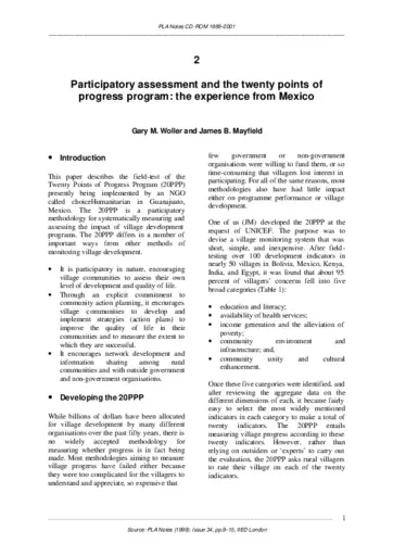 PLA Notes CD-ROM 1988-2001 2 Participatory assessment and the twenty ...