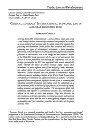 Cover of the journal article, Critical minerals: international economic law in a global resource rush