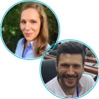 Head and shoulders photos of Emilie Beauchamp and Stefano D'Errico.
