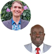 Head and shoulders photos of Christopher Bartlett and Sam Mugume Koojo.