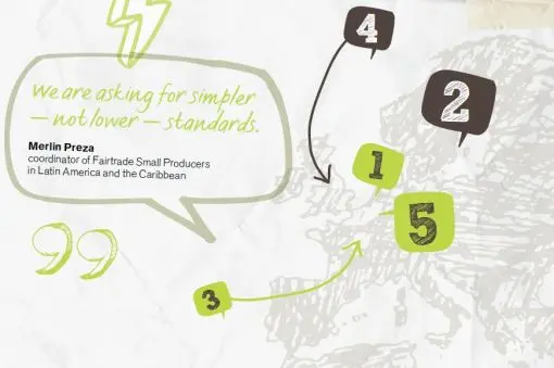 Illustration of a map of Europe with a quite stating "We are asking for simpler - not lower - standards"