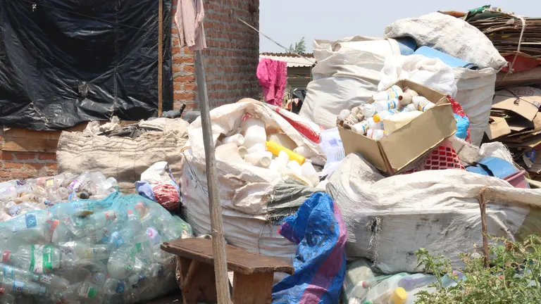Recycled goods are sorted into bulky bags.